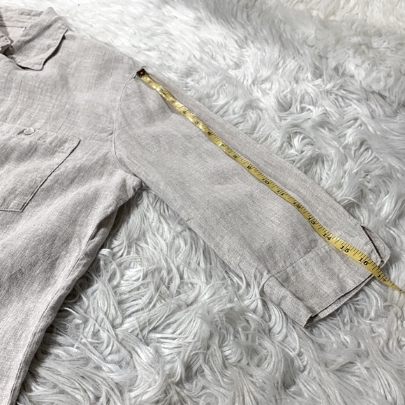 LINEN Button front top blouse chest pockets w buttons neutral color women’s sz L - Picture 8 of 11